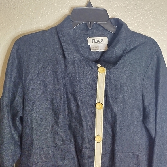 FLAX linen texted langenlook buttoned long blazer coat sz S - Picture 2 of 9